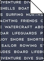 Proefstaal ESTAhome behang maritieme strandteksten donkerblauw - 138961 - 26,5 x 21 cm