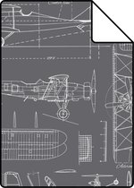 Proefstaal ESTAhome behang constructietekeningen van vliegtuigen donkergrijs - 128813 - 26,5 x 21 cm