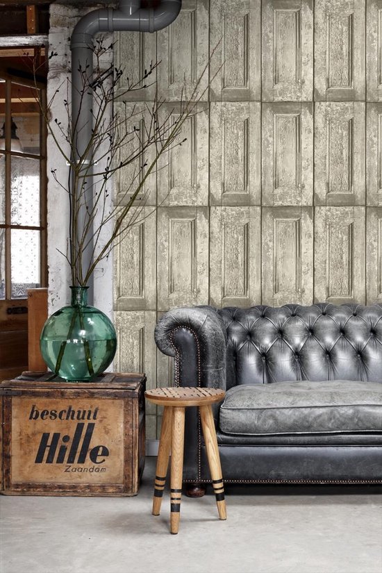 Proefstaal ESTAhome behang paneeldeuren lichtbruin - 138206 - 26,5 x 21 cm