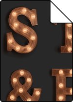 Proefstaal ESTAhome behangpapier houten licht letters zwart en sepia bruin - 138852 - 26,5 x 21 cm