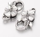 karabijn slotjes bloem, antiek zilver, 25 x 14mm, 5 stuks