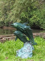 Tuinbeeld - bronzen beeld - 3 Dolfijnen fontein - 94 cm hoog