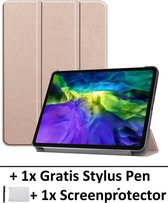 Smart Cover Book Case Hoes Geschikt Voor  Apple iPad Pro 11 Inch 2018 & 2020 - Tri-Fold Multi-Stand Flip Sleeve - Beschermhoes Met Screen Protector & Stylus Pen - Rosegoud