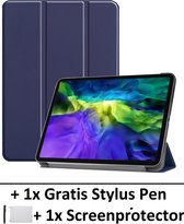 Smart Cover Book Case Hoes Geschikt Voor Apple iPad Pro 11 Inch 2018 & 2020 - Tri-Fold Multi-Stand Flip Sleeve - Beschermhoes Met Screen Protector & Stylus Pen - Donker Blauw