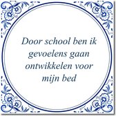 Tegeltje met standaard - Door school ben ik gevoelens gaan ontwikkelen voor mijn bed