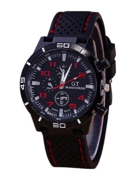 GT sportief - Tiener Horloge - 44 mm - Siliconen - Zwart/Rood