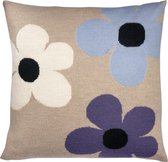 Luckyboysunday Kussensloop Bloemen 50 Cm Wol Grijs/blauw