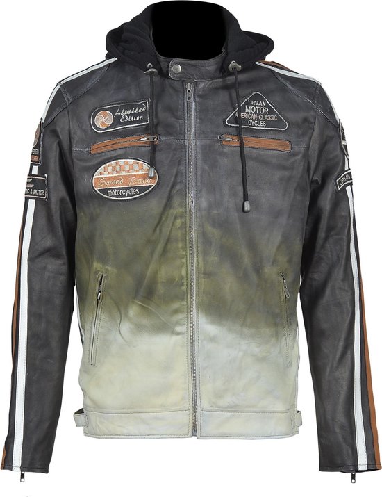 Veste moto en cuir Urban Leather Fifty Eight Homme - Noir Beige - Taille XL  | bol.com