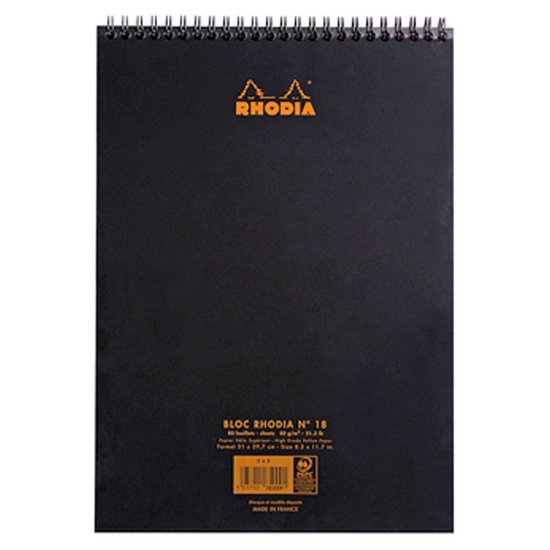 Bloc agrafé rhodia black n°20 21x31,8cm seyès 80f perf. 4t. 80g