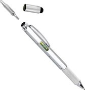 MikaMax 6 in 1 Multitool Pen - Handy Pen - Toolpen - Liniaal - Waterpas - Kruiskop en Plattekop Schroevendraaier - Zilver