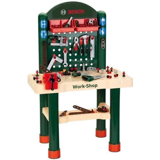 Klein Toys Bosch werkbank 82 delig – houtlook met leerfunctie – veel accessoires - Klein