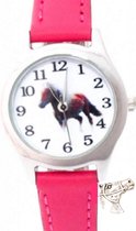 Paarden Horloge- Midden Roze- Met paarden bedeltje-Extra batterij- Extra ketting- Charme Bijoux