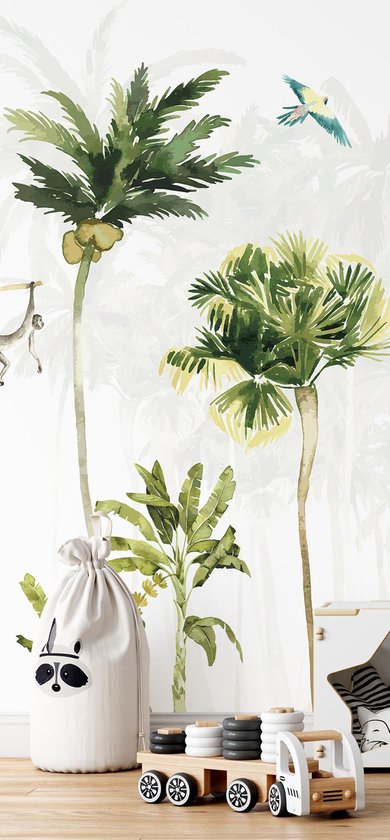 Livingwalls Wallpaper Plants Green Pink Non-Woven Wallpaper 382661 Modern Palm Photo Wallpaper for Kitchen 1.6 x 2.8 m Made in Germany