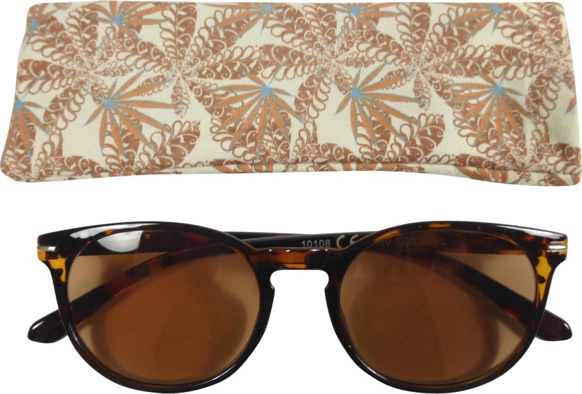 Lily&June Zonneleesbril Doorzichtig Havana +2 - Met Plantenmotief Etui