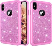 Glitter poeder contrast huid schokbestendig siliconen + pc-beschermhoes voor iphone xs max (roze)