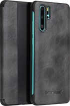 Fierre Shann Crazy Horse Texture Horizontal Flip PU Leather Case voor Huawei P30 Pro, met Smart View Window & Sleep Wake-up Function (grijs)