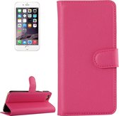 Voor iphone 6 & 6s litchi textuur horizontale flip lederen tas met houder en kaartsleuven en portemonnee (magenta)