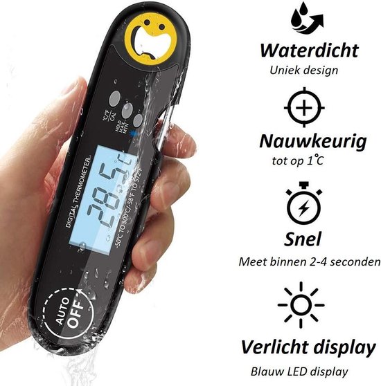Nauwkeurige Keukenthermometer met Ophangmagneet – Waterdicht - Digitale BBQ thermometer - Vleesthermometer keuken - Kernthermometer - Temperatuur range -50 °C tot 300°C - Qwality4u - Qwality