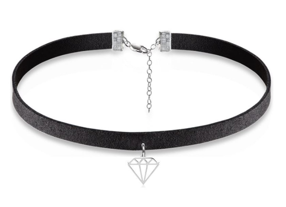 Diamant Zilver kleur Choker - Ketting - Collier - Suède - 36 cm - 1 stuks