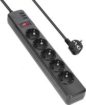 Qumax Stekkerdoos met USB Poorten en Schakelaar - 5 Stopcontacten 3 USB Laders - 1,5 Meter Kabel - Anti Slip