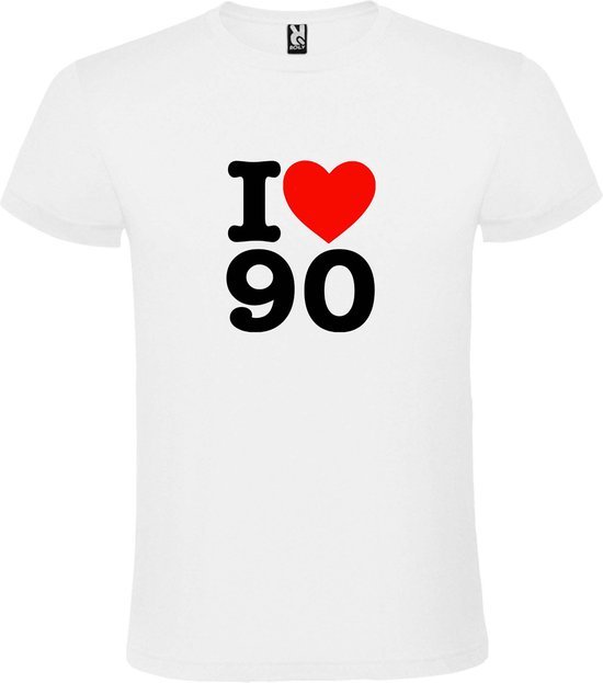 Wit T shirt met  I love (hartje) the 90's (nineties)  print Zwart en Rood size XS