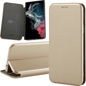 Hoesje geschikt voor Samsung Galaxy S22 Ultra - Book Case Lederen Wallet Cover Minimalistisch Pasjeshouder Hoes Goud