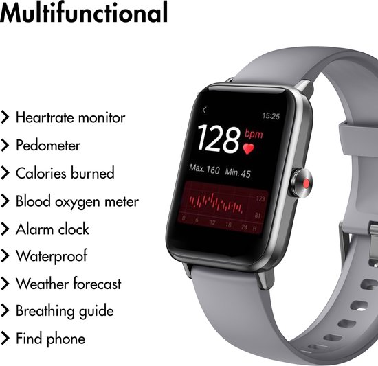 Lintelek Premium Smartwatch Dames en Heren - Watch Geschikt voor Apple, Samsung, IOS en Android - GT01 - Sporthorloge - Grijs