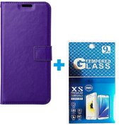 Portemonnee Book Case Hoesje + 2x Screenprotector Glas Geschikt voor: Motorola Moto E20 / E30 / E40 -  paars