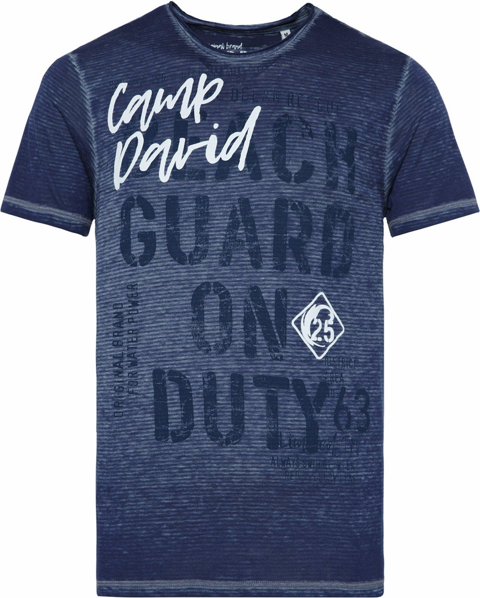Camp David, gestreept T-shirt met burnouts en pofprint (XL)