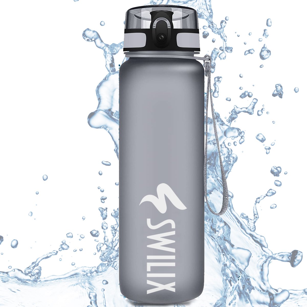 Swilix ® Drinkfles - 1 Liter - Waterfles met Tijdmarkering - Grijs