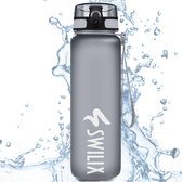 Swilix ® Drinkfles - 1 Liter - Waterfles met Tijdmarkering - Grijs