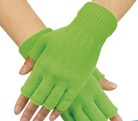 Vingerloze verkleed handschoenen voor volwassenen -  groen - Unisex - Gebreid - '80s / jaren 80 -  groen handschoen zonder vingers - Voor dames en heren