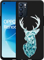 Oppo Reno6 5G Hoesje Zwart Art Deco Deer - Designed by Cazy