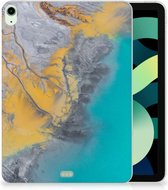 Tablet Hoes iPad Air (2020/2022) 10.9 inch Leuk Case Marble Blue Gold met transparant zijkanten