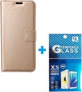 Portemonnee Book Case Hoesje + 2x Screenprotector Glas Geschikt voor: Motorola Moto G51 5G -  goud