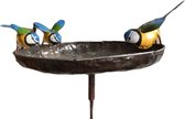 Floz Design vogelvoederschaal op steel - tuinsteker voederschaal - met metalen vogel - fairtrade en duurzaam