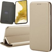Hoesje geschikt voor Samsung Galaxy S22 Plus - Book Case Lederen Wallet Cover Minimalistisch Pasjeshouder Hoes Goud