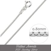 Velini jewels-0.8mm breed box halsketting-925 Zilver Ketting- 55cm met 5cm verlengstuk - veering slot