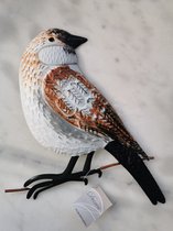 metalen vogel kunstig bewerkt met ophanglus om je terras of tuin te versieren