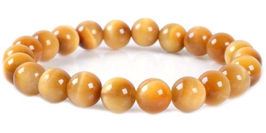 Bixorp Gems - Bracelet en pierres précieuses en œil de tigre doré - Bracelets de perles de ton or poli - Oeil de tigre doré - Cadeau pour homme et femme - Fabriqué naturellement
