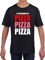 Dreaming of pizza fun t-shirt - zwart - kinderen - Feest outfit / kleding / shirt 134/140