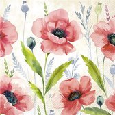 40x Serviettes 3 épaisseurs colorées coquelicots 33 x 33 cm - Thème floral printemps/printemps