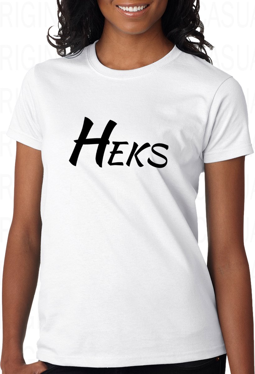 HEKS damesshirt – Maat S - Wit - Korte mouwen - Ronde hals - Regular Fit - Original Kwoots - Bovennatuurlijke krachten