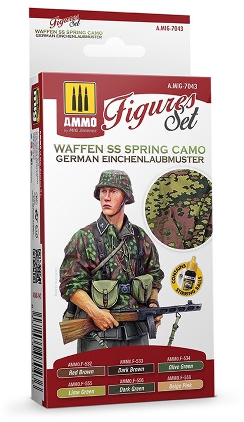 AMMO MIG 7043 Waffen SS Spring Camo - German Einchenlaubmuster - Set de Peinture Acryl