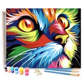 Eagle® Schilderen op Nummer Volwassenen - Gekleurde Kat - Gespannen op Houten Frame - 50x40cm