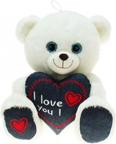 Pluche witte beer/beren knuffel i love you 30 cm speelgoed - Wit beertje knuffeldier - Valentijnsdag/liefde