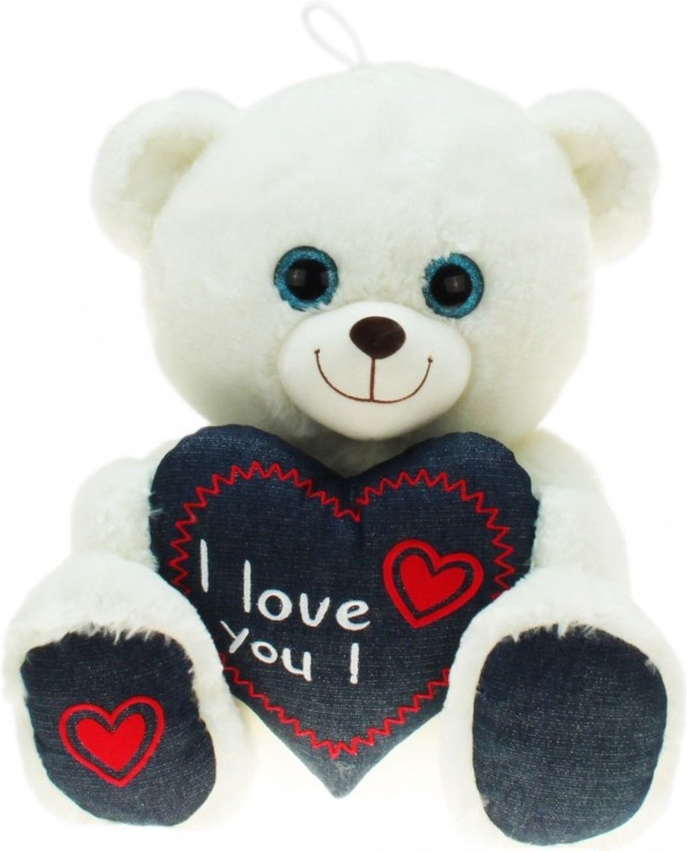 Kruger Pluche beer/beren - wit - knuffelbeer - I love you - 30 cm - Valentijn - cadeau