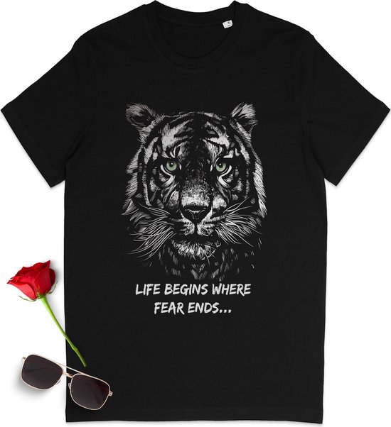 Tijger t shirt - Tiger tshirt met quote - Tijger gezegde t-shirt - t shirt met print dames - tshirt met opdruk heren - tshirt mannen vrouwen - Unisex maten: S M L XL XXL XXXL - t shirt kleur: Zwart.