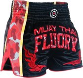 Fluory Muay Thai Shorts Kickboxing Zwart Camo Rood maat XS