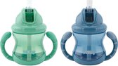 Nûby - Flip-It antilekbeker met handvatten - 2-pack - Blauw & Groen - 240ml - 12m+